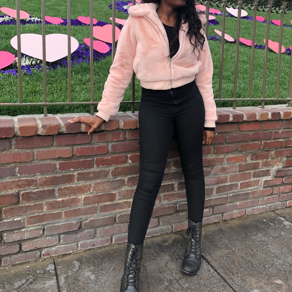 Pink faux fur teddy jacket